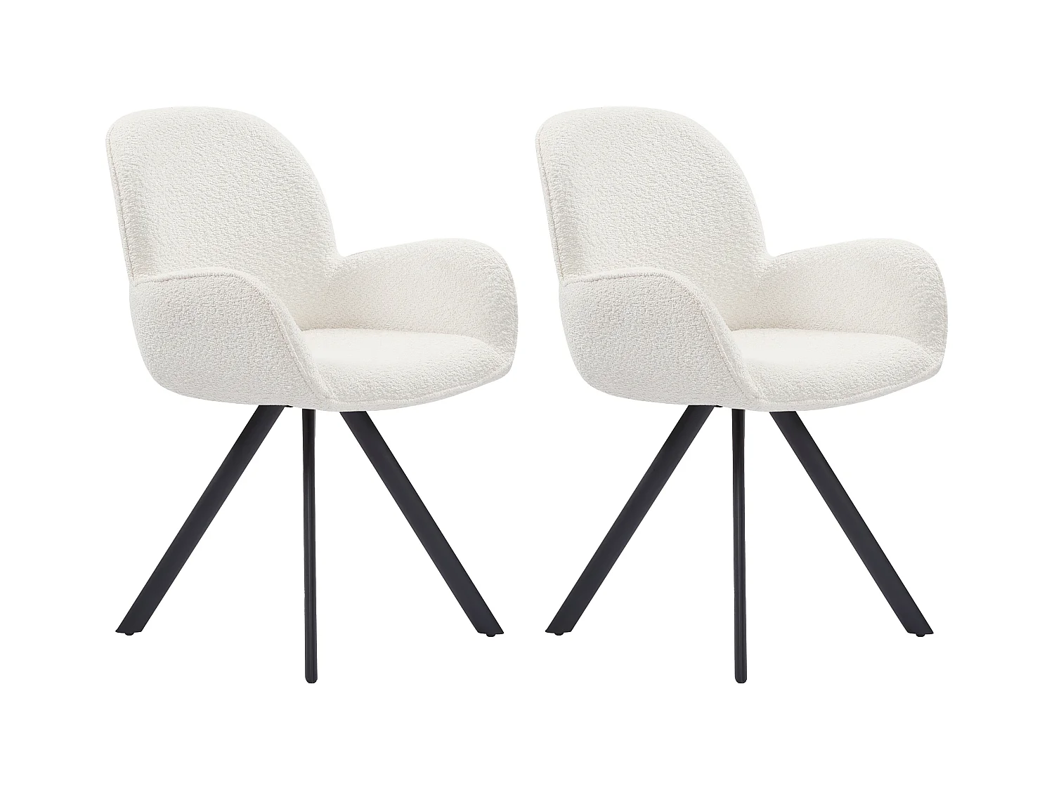 Juego de 2 sillas con brazos de tela rizada y metal negro - Blanco - DORNELA