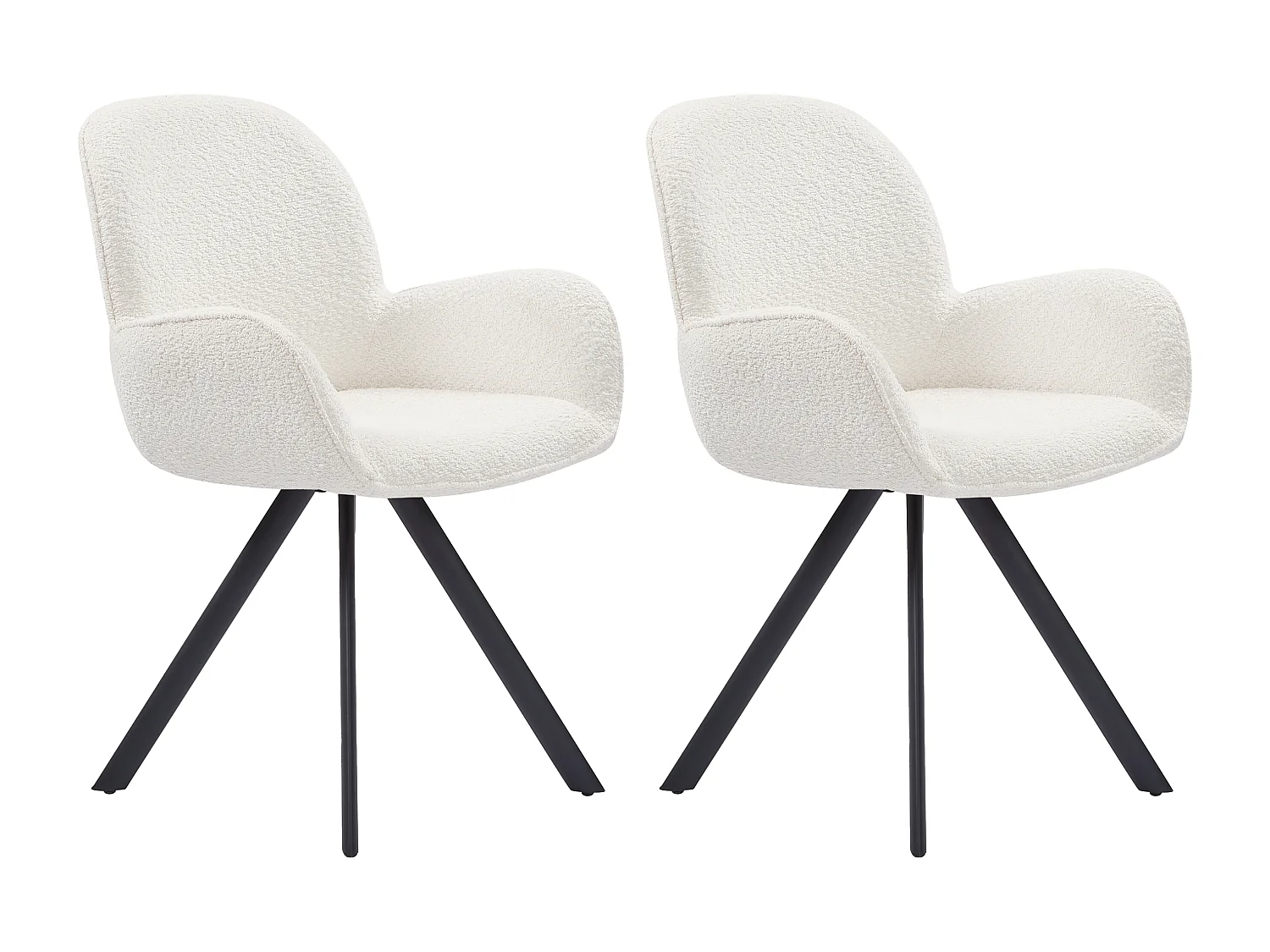 Lot de 2 chaises avec accoudoirs en tissu bouclette et métal noir - Blanc - DORNELA