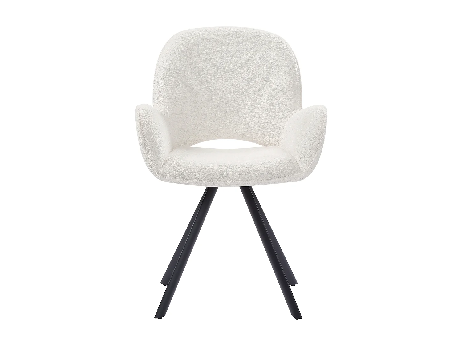 Lot de 2 chaises avec accoudoirs en tissu bouclette et métal noir - Blanc - DORNELA