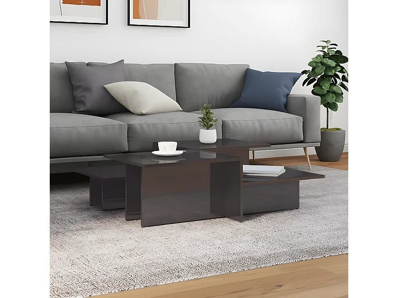 2er-Set Couchtische Beistelltisch Hochglanz-Grau Holzwerkstoff -MN10791