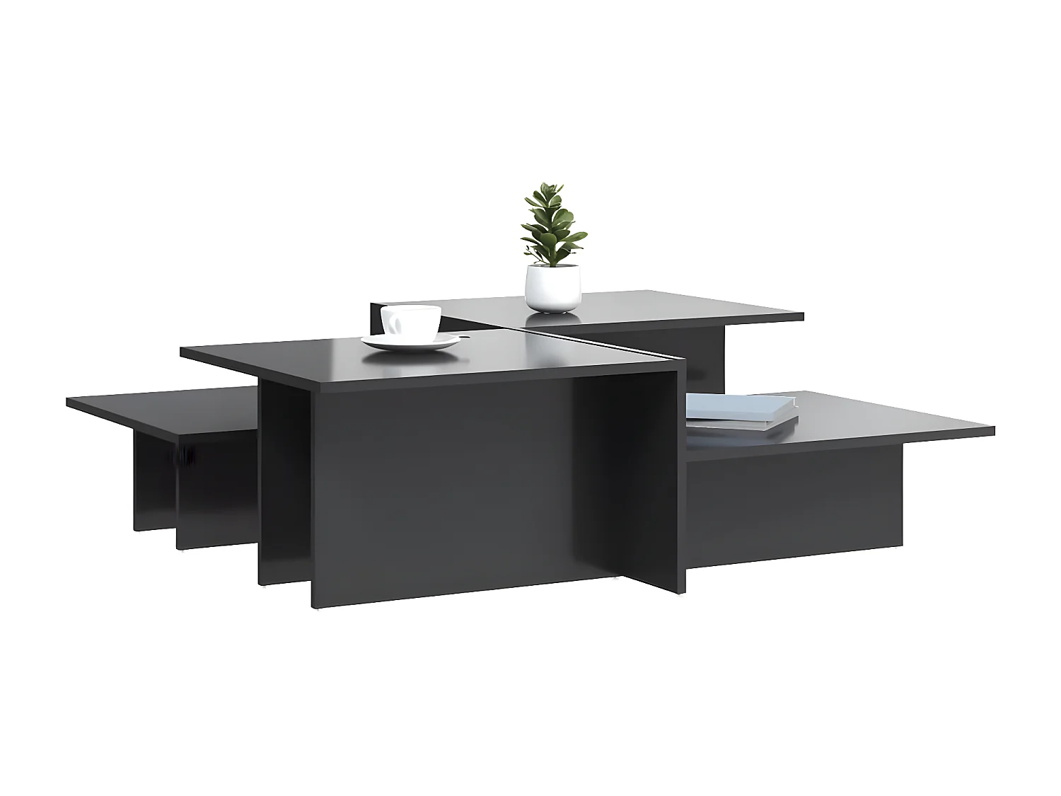 2er-Set Couchtische Beistelltisch Hochglanz-Grau Holzwerkstoff -MN10791