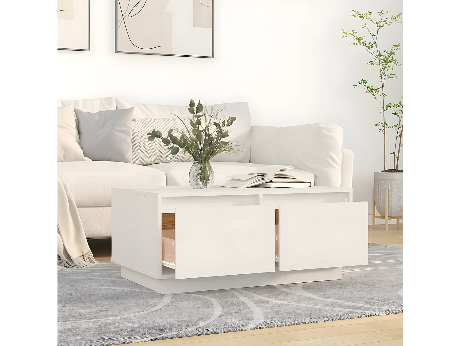 Couchtisch Beistelltisch Weiß 80x50x35 cm Massivholz Kiefer -MN94976