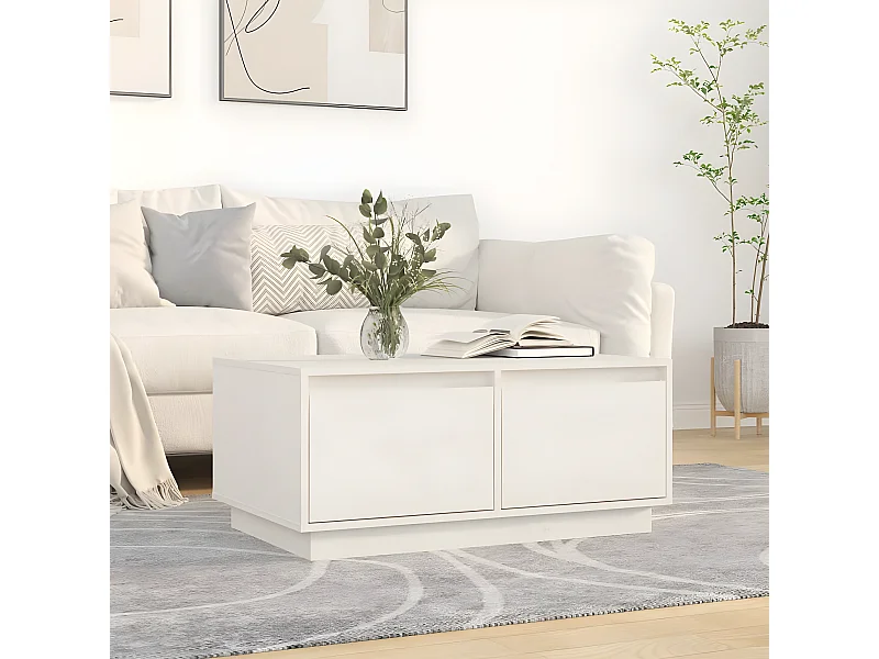 Couchtisch Beistelltisch Weiß 80x50x35 cm Massivholz Kiefer -MN94976