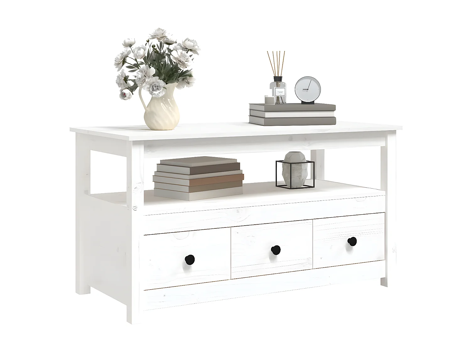 Couchtisch Beistelltisch Weiß 102x49x55 cm Massivholz Kiefer -MN81821