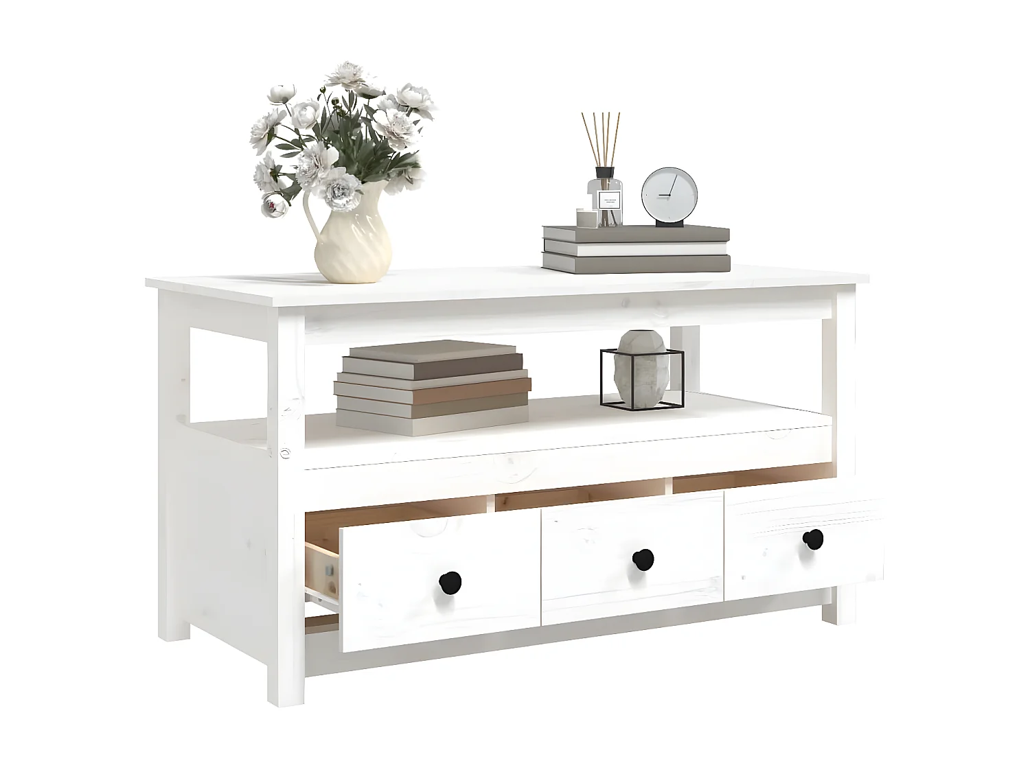 Couchtisch Beistelltisch Weiß 102x49x55 cm Massivholz Kiefer -MN81821