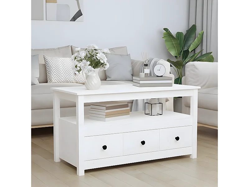 Couchtisch Beistelltisch Weiß 102x49x55 cm Massivholz Kiefer -MN81821