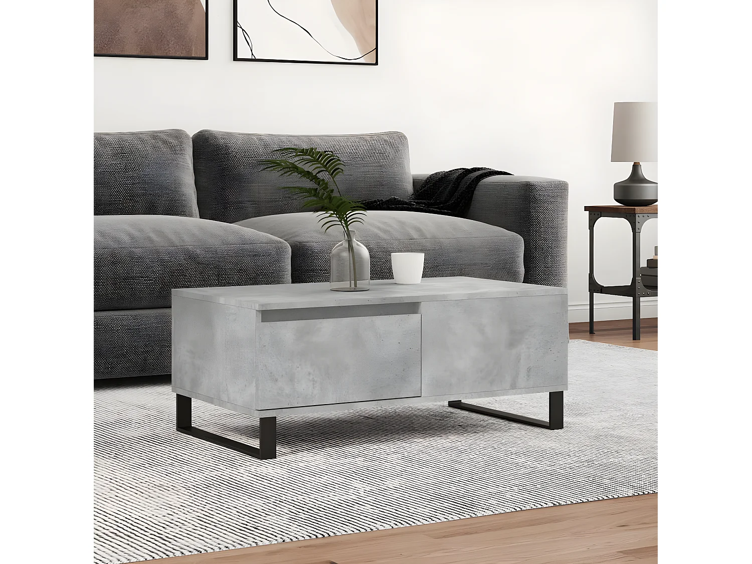 Couchtisch Beistelltisch Betongrau 90x50x36,5 cm Holzwerkstoff -MN78443