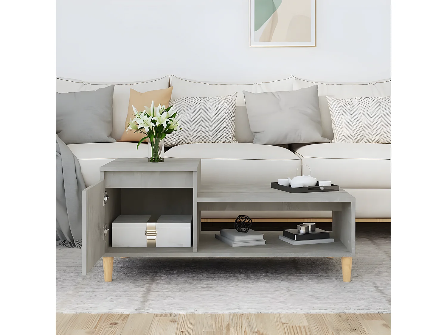 Couchtisch Beistelltisch Betongrau 100x50x45 cm Holzwerkstoff -MN87153