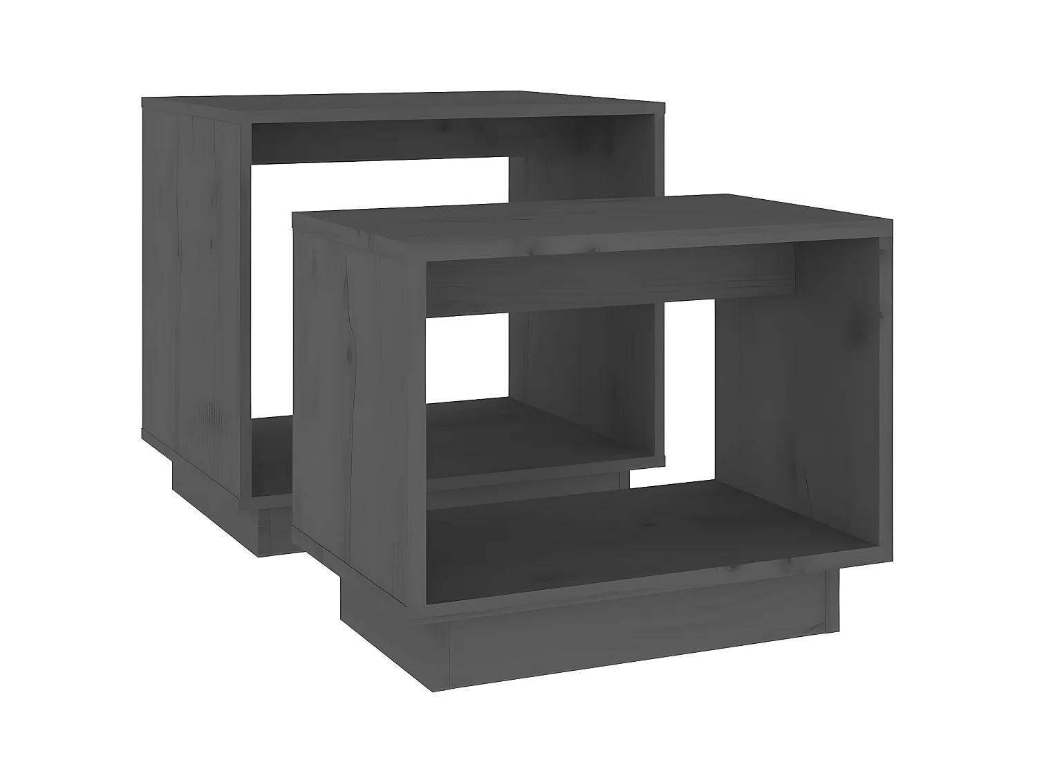 2er-Set Satztische Couchtische Grau Massivholz Kiefer -MN90765