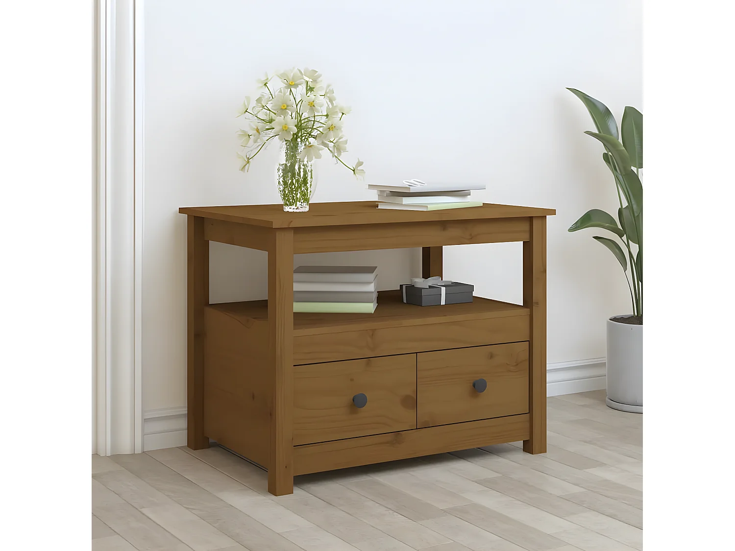 Couchtisch Beistelltisch Honigbraun 71x49x55 cm Massivholz Kiefer -MN20987