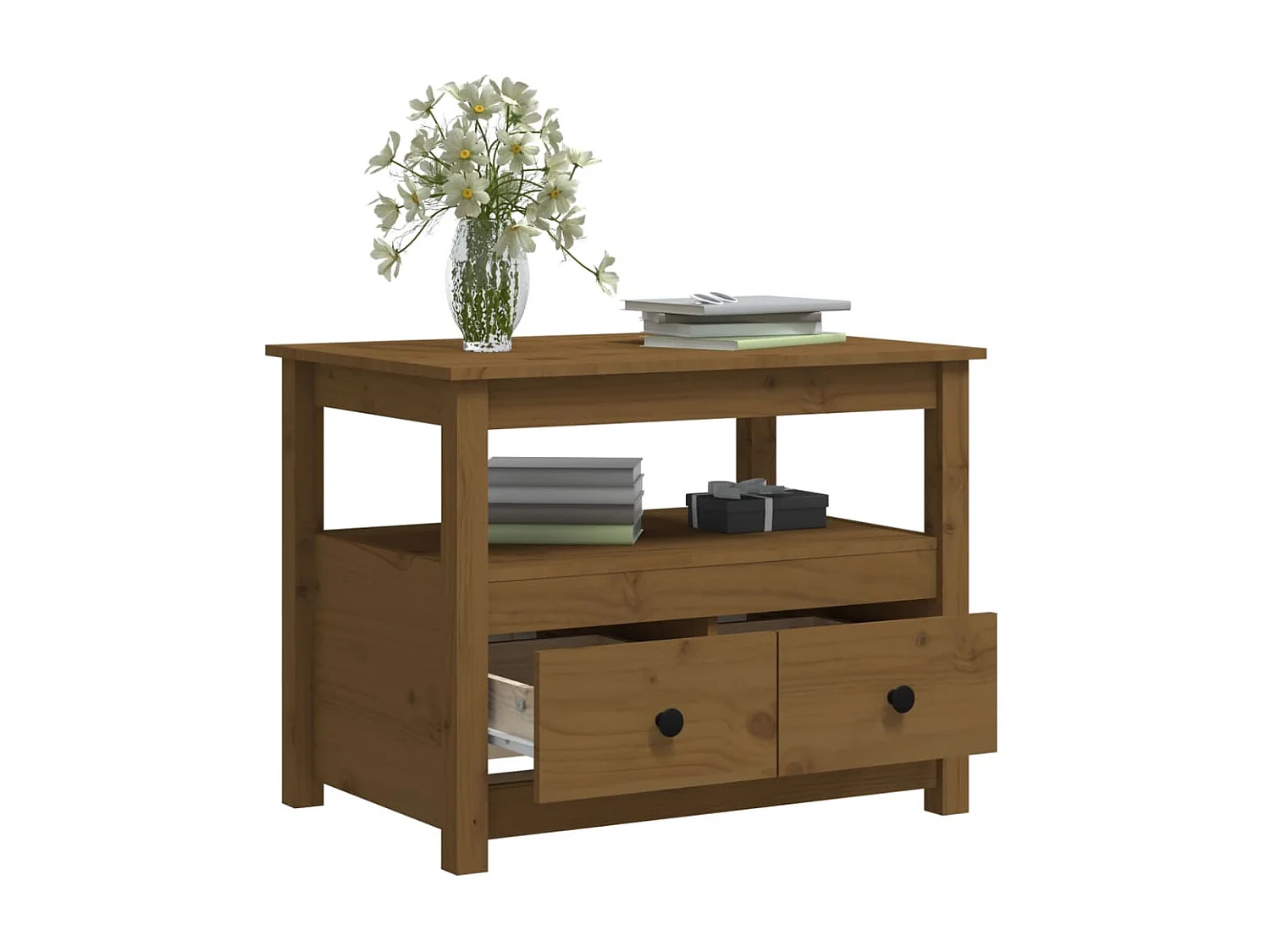Couchtisch Beistelltisch Honigbraun 71x49x55 cm Massivholz Kiefer -MN20987