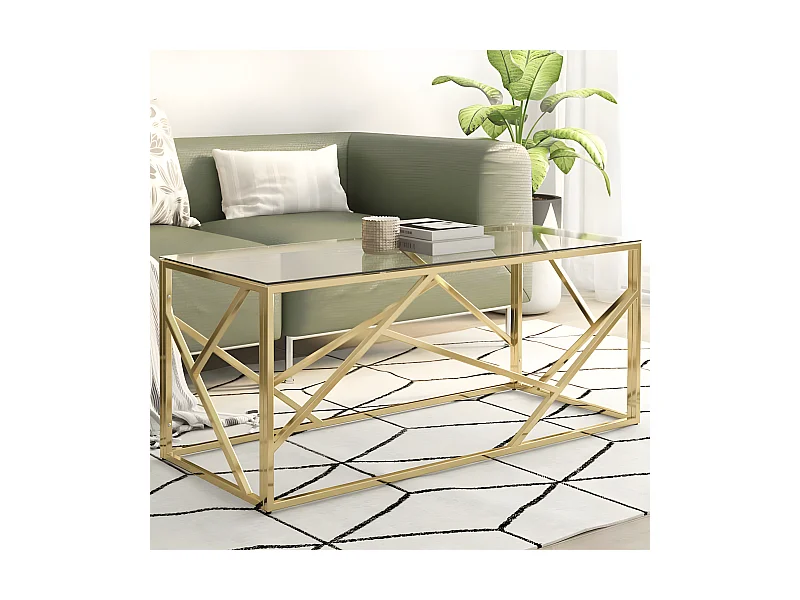 Couchtisch Beistelltisch Golden Edelstahl und Hartglas -MN35364