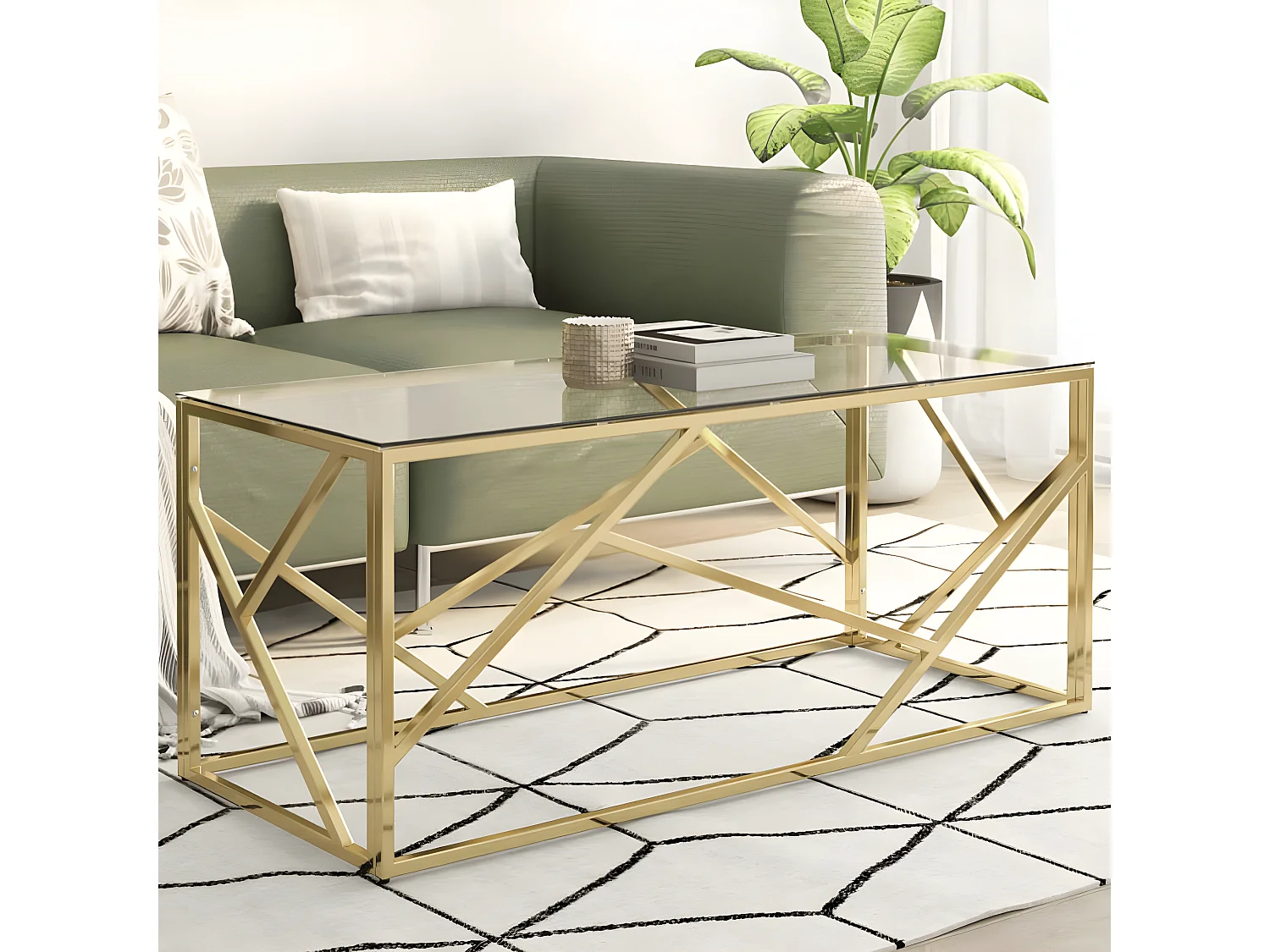 Couchtisch Beistelltisch Golden Edelstahl und Hartglas -MN35364