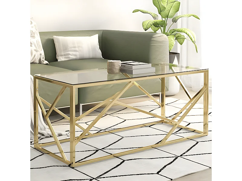 Couchtisch Beistelltisch Golden Edelstahl und Hartglas -MN35364