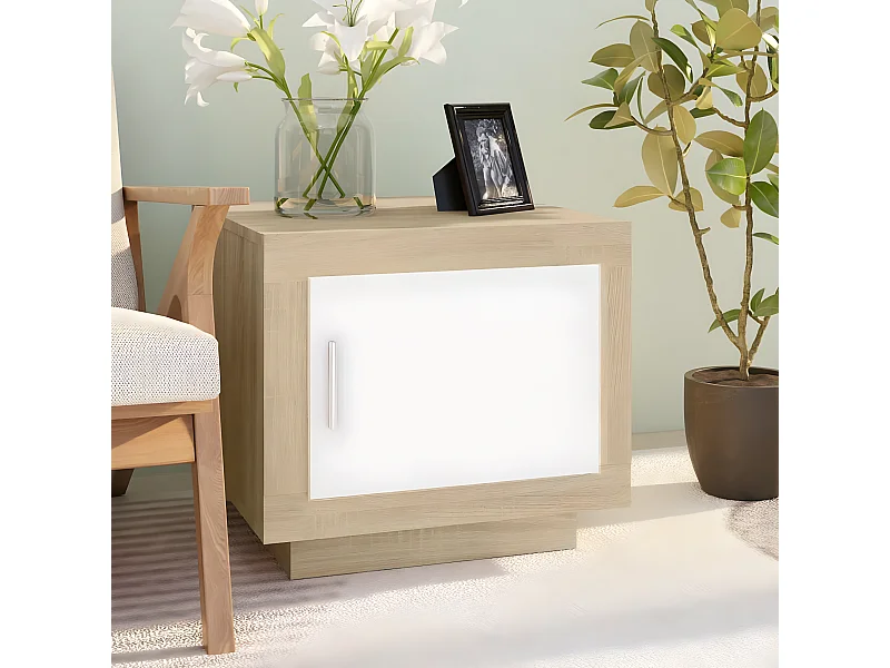 Couchtisch Beistelltisch Weiß und Sonoma-Eiche 51x50x45 cm Holzwerkstoff -MN16583