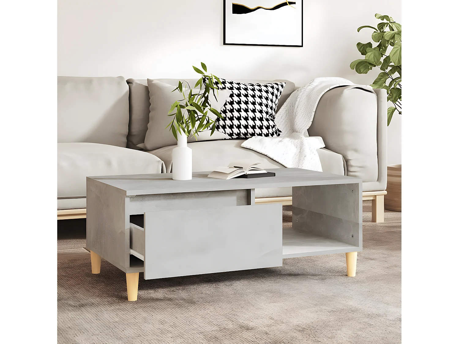 Couchtisch Beistelltisch Betongrau 90x50x36,5 cm Holzwerkstoff -MN75138