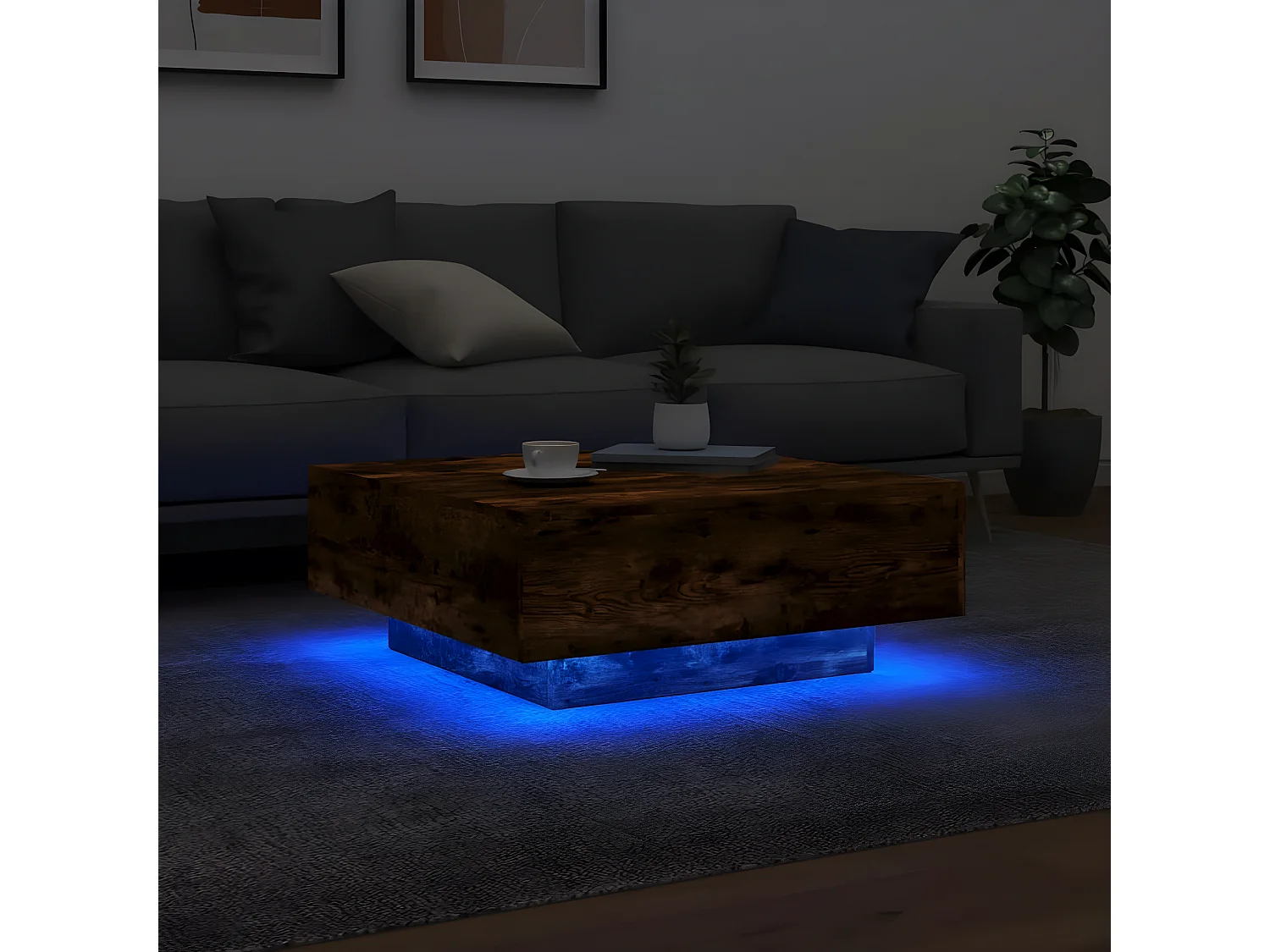 Couchtisch Beistelltisch mit LED-Leuchten Räuchereiche 80x80x31 cm -MN94527