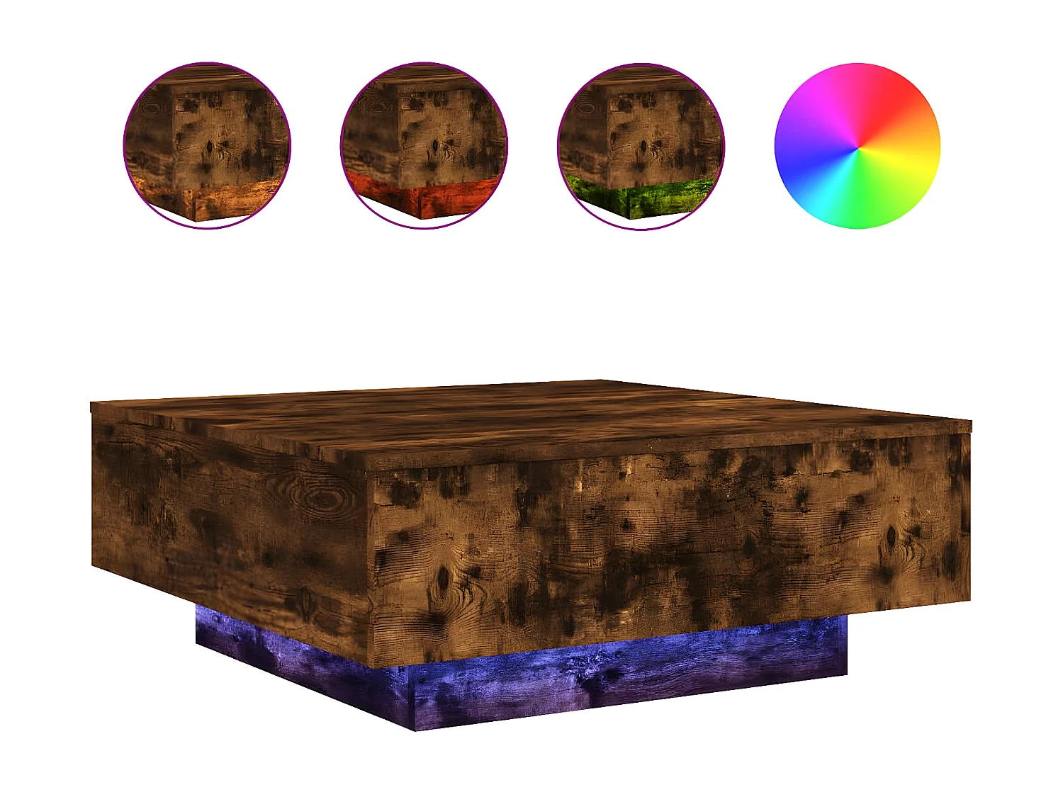 Couchtisch Beistelltisch mit LED-Leuchten Räuchereiche 80x80x31 cm -MN94527