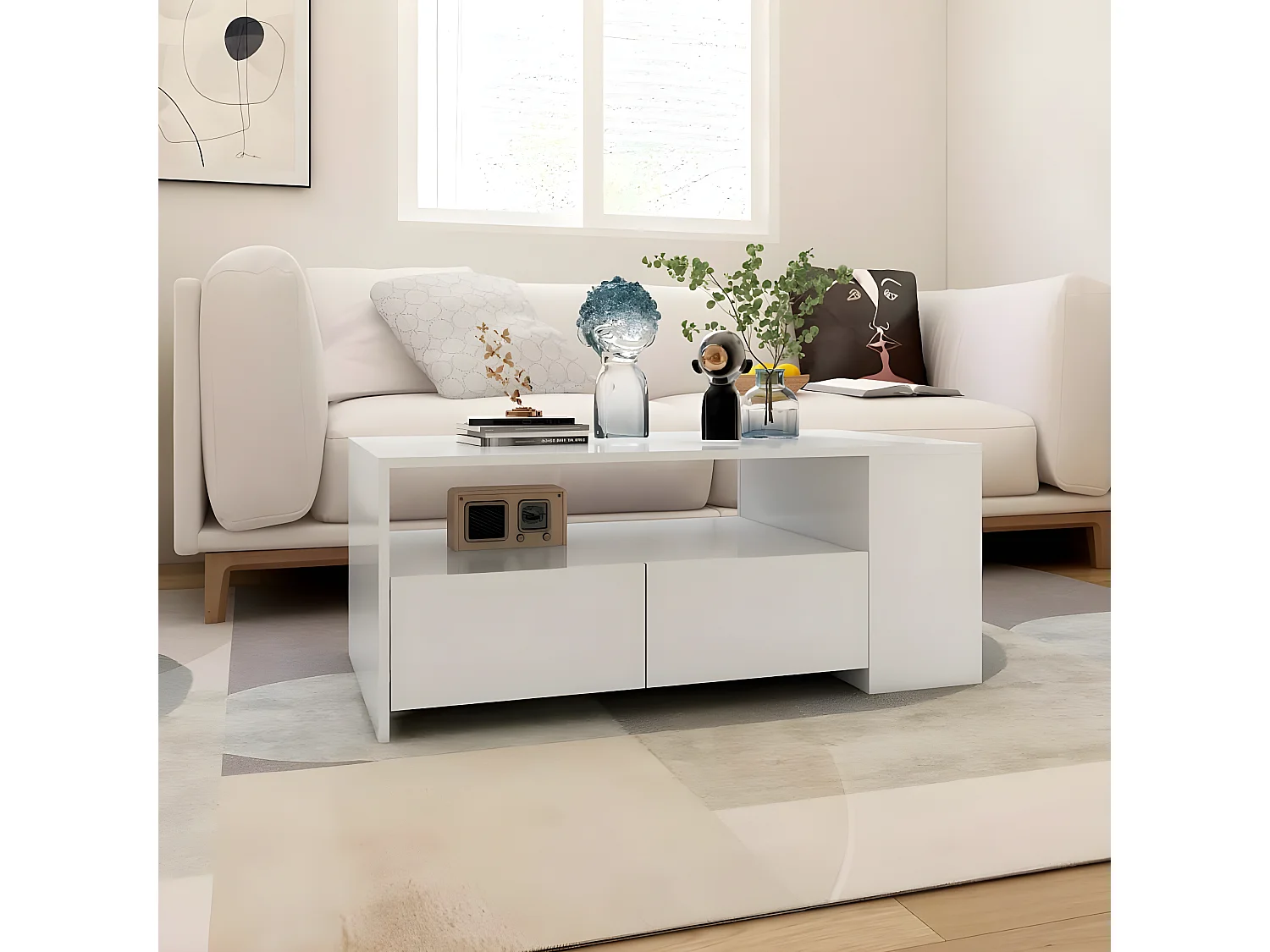 Couchtisch Beistelltisch Weiß 102x55x42 cm Holzwerkstoff -MN30085