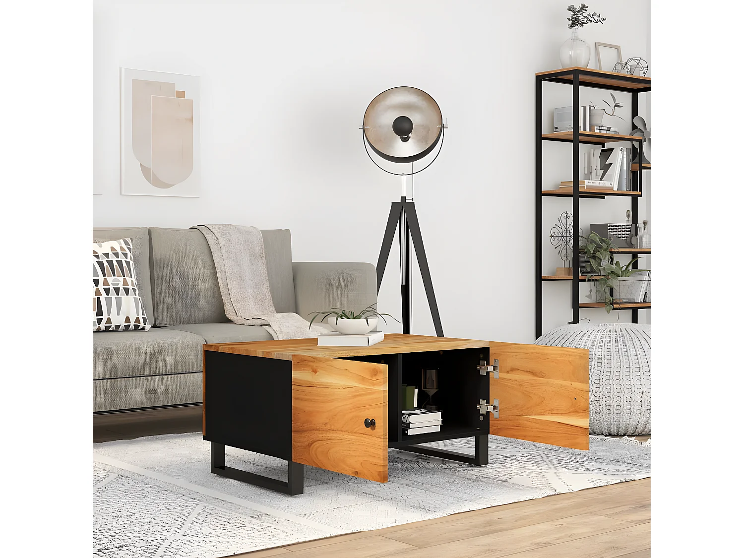 Couchtisch Beistelltisch 80x50x40 cm Massivholz Akazie & Holzwerkstoff -MN37499