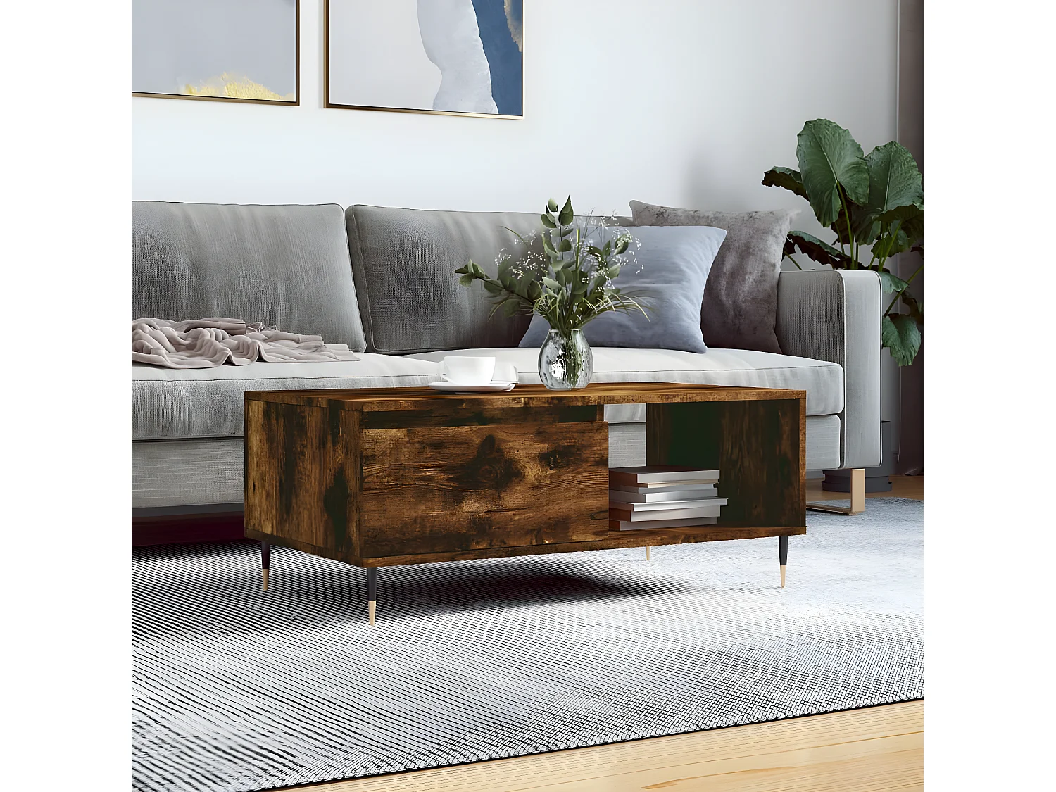 Couchtisch Beistelltisch Räuchereiche 90x50x36,5 cm Holzwerkstoff -MN63661