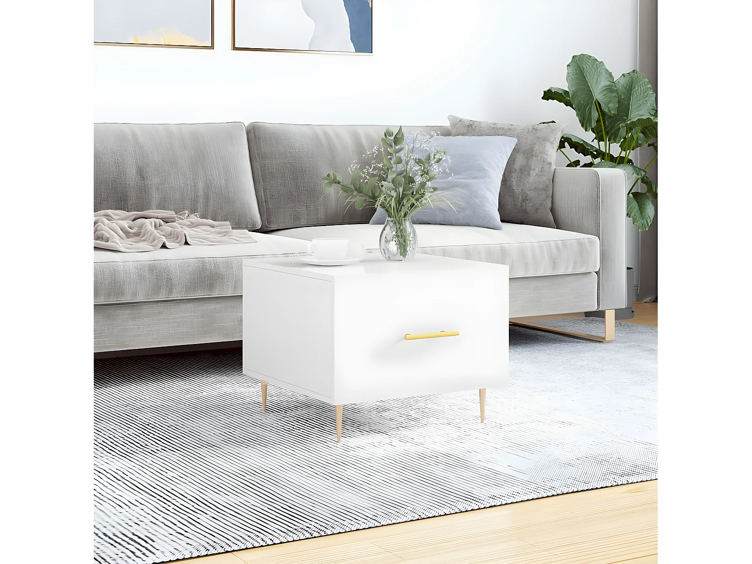 Couchtisch Beistelltisch Hochglanz-Weiß 50x50x40 cm Holzwerkstoff -MN27651