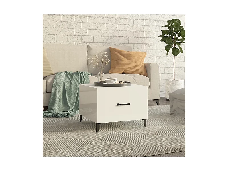 Couchtisch Beistelltisch mit Metallbeinen Hochglanz-Weiß 50x50x40 cm -MN82084