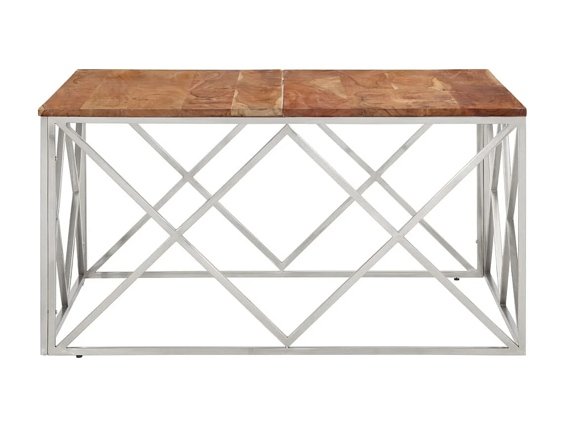 Couchtisch Beistelltisch Silbern Edelstahl und Massivholz Akazie -MN76415
