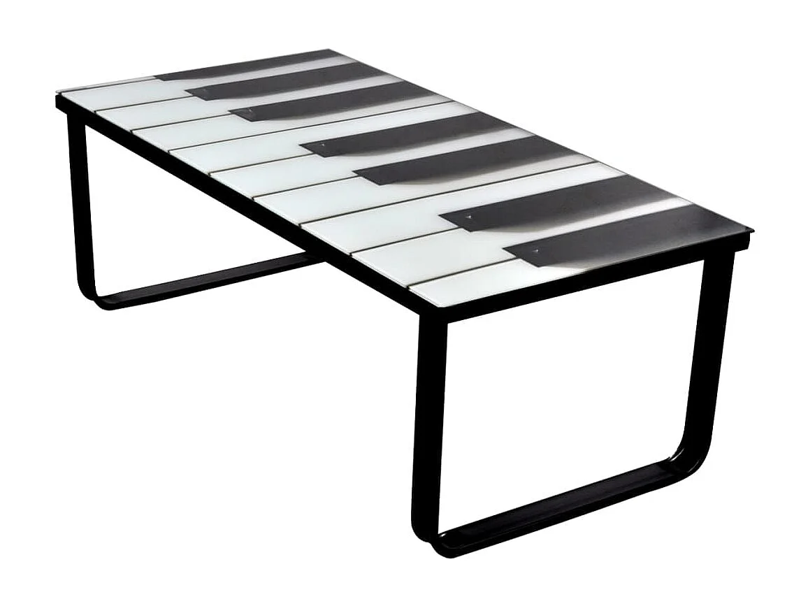 Couchtisch Beistelltisch mit Klavier-Motiv Glasplatte -MN85394