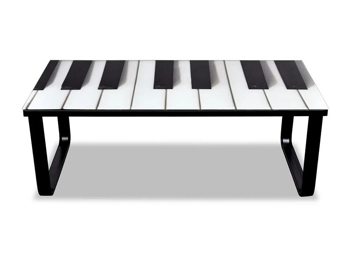 Couchtisch Beistelltisch mit Klavier-Motiv Glasplatte -MN85394
