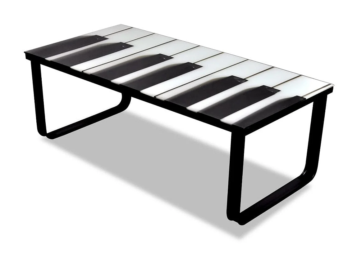 Couchtisch Beistelltisch mit Klavier-Motiv Glasplatte -MN85394