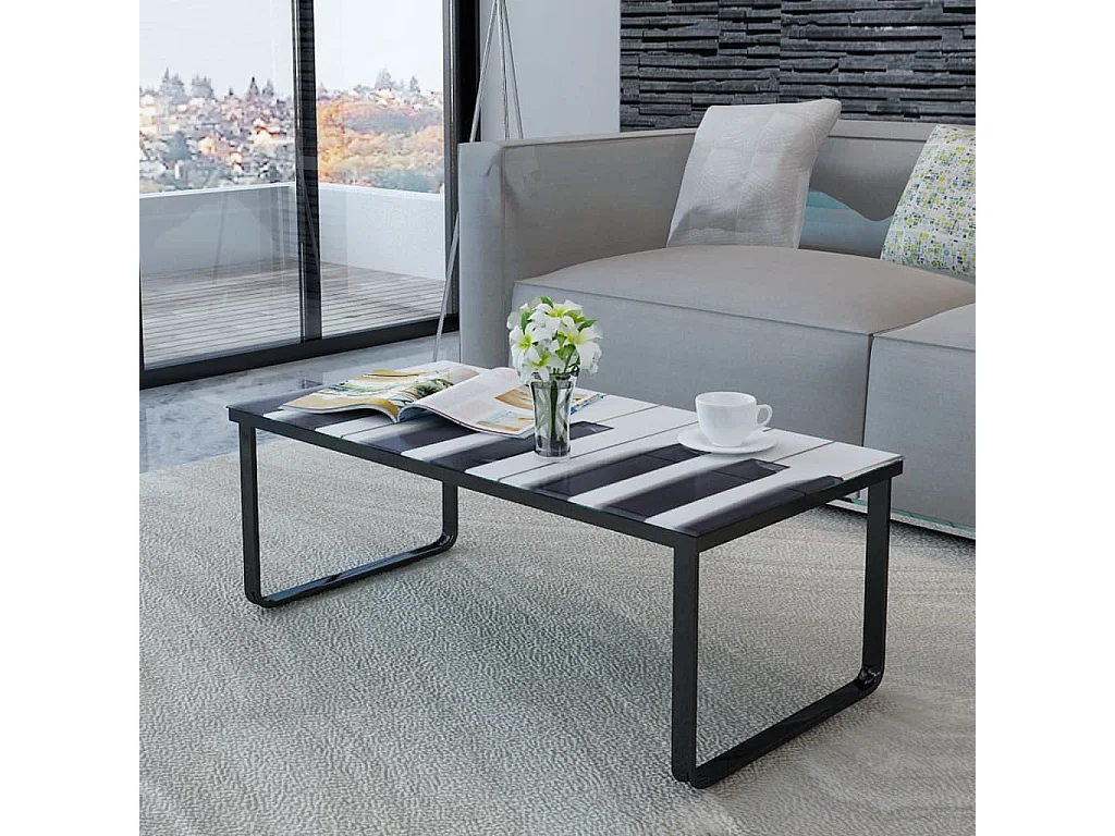 Couchtisch Beistelltisch mit Klavier-Motiv Glasplatte -MN85394