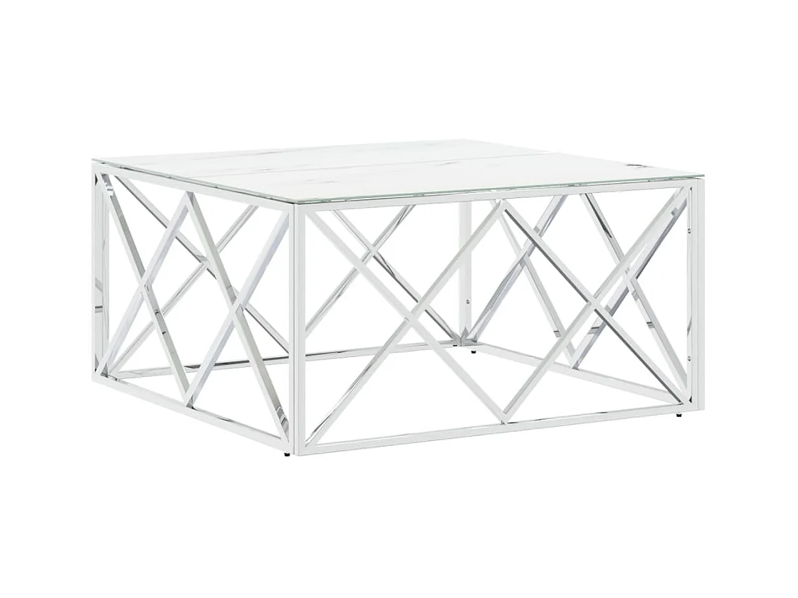 Couchtisch Beistelltisch Silbern 80x80x40 cm Edelstahl und Glas -MN44776