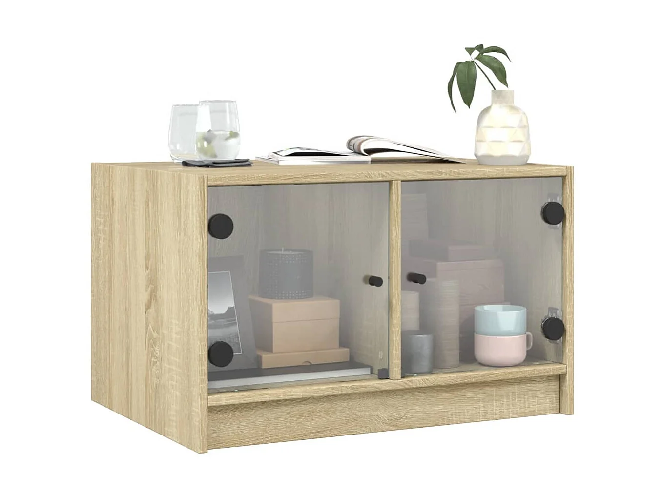 Couchtisch Beistelltisch mit Glastüren Sonoma-Eiche 68x50x42 cm -MN57990