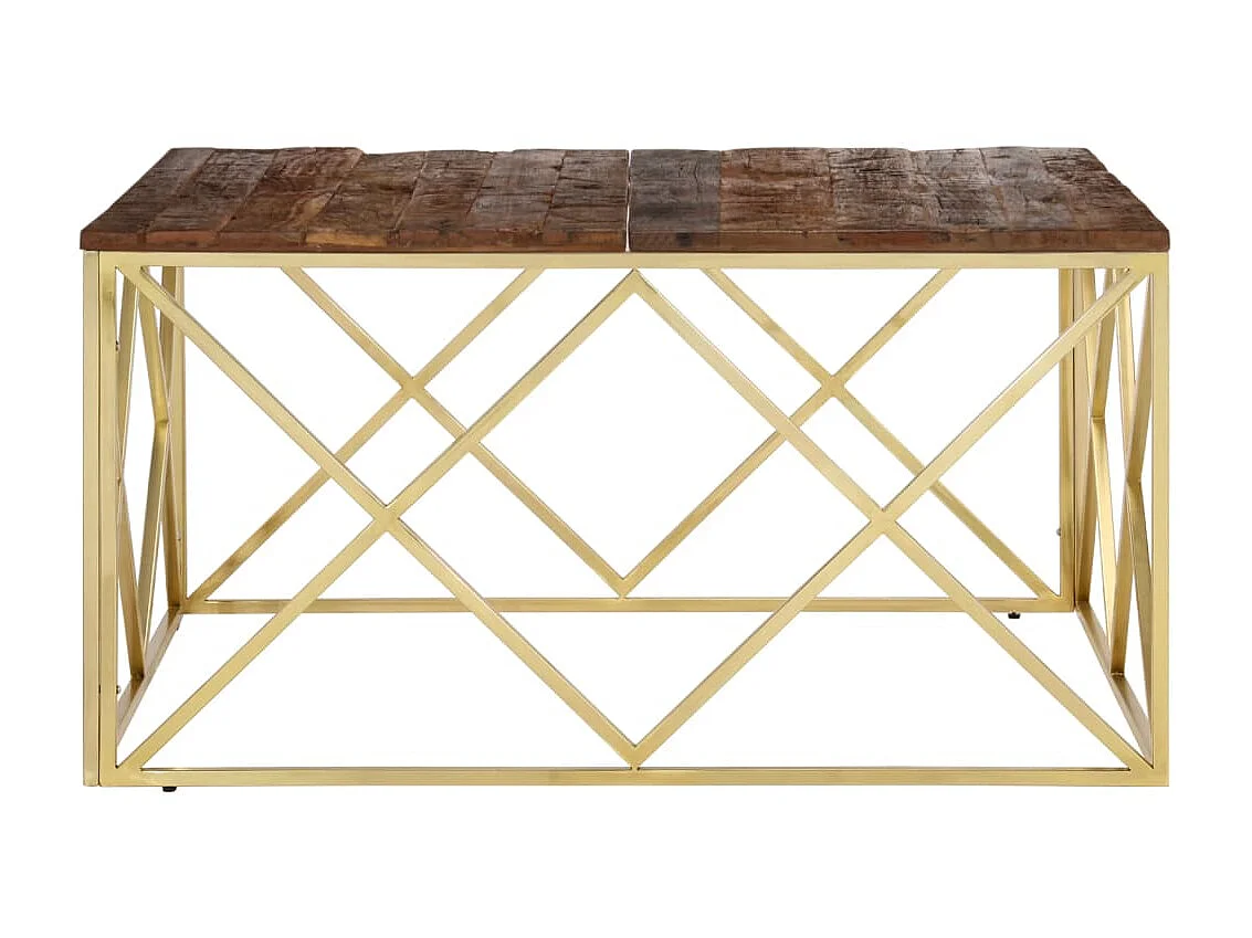 Couchtisch Beistelltisch Golden Edelstahl und Massivholz -MN51555