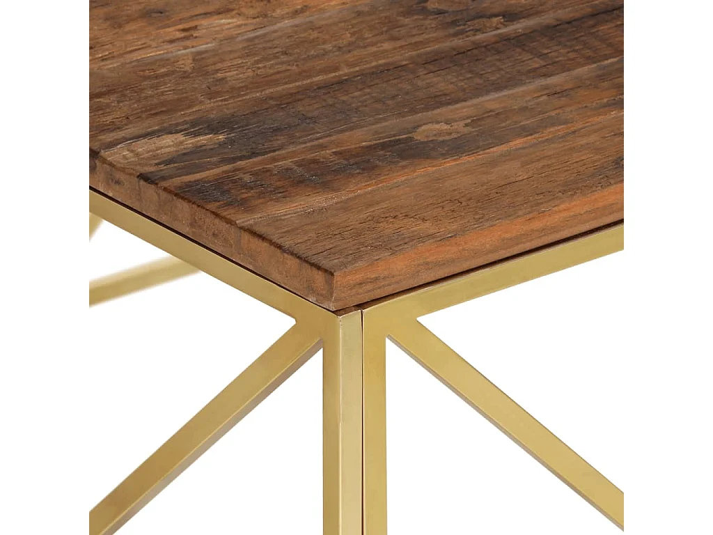 Couchtisch Beistelltisch Golden Edelstahl und Massivholz -MN51555