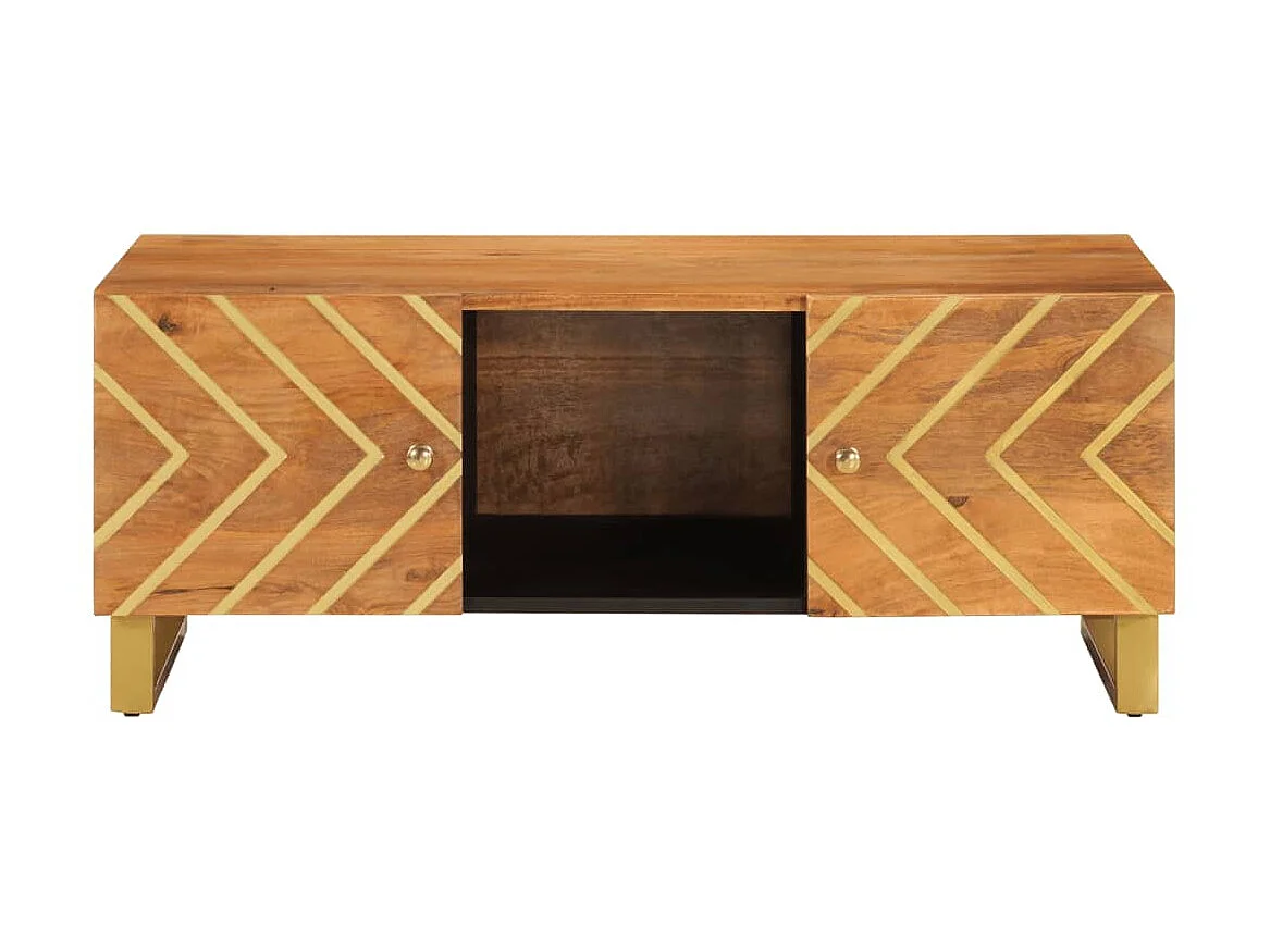 Couchtisch Braun Beistelltisch und Schwarz 100x54x40 cm Massivholz Mango -MN49270