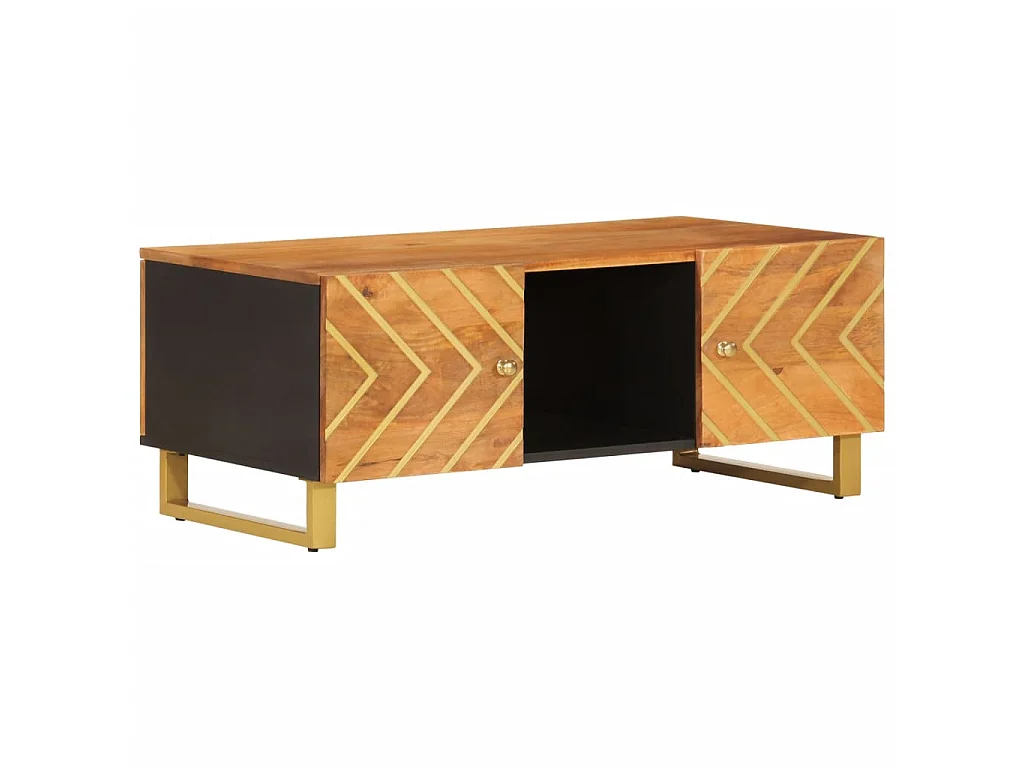 Couchtisch Braun Beistelltisch und Schwarz 100x54x40 cm Massivholz Mango -MN49270