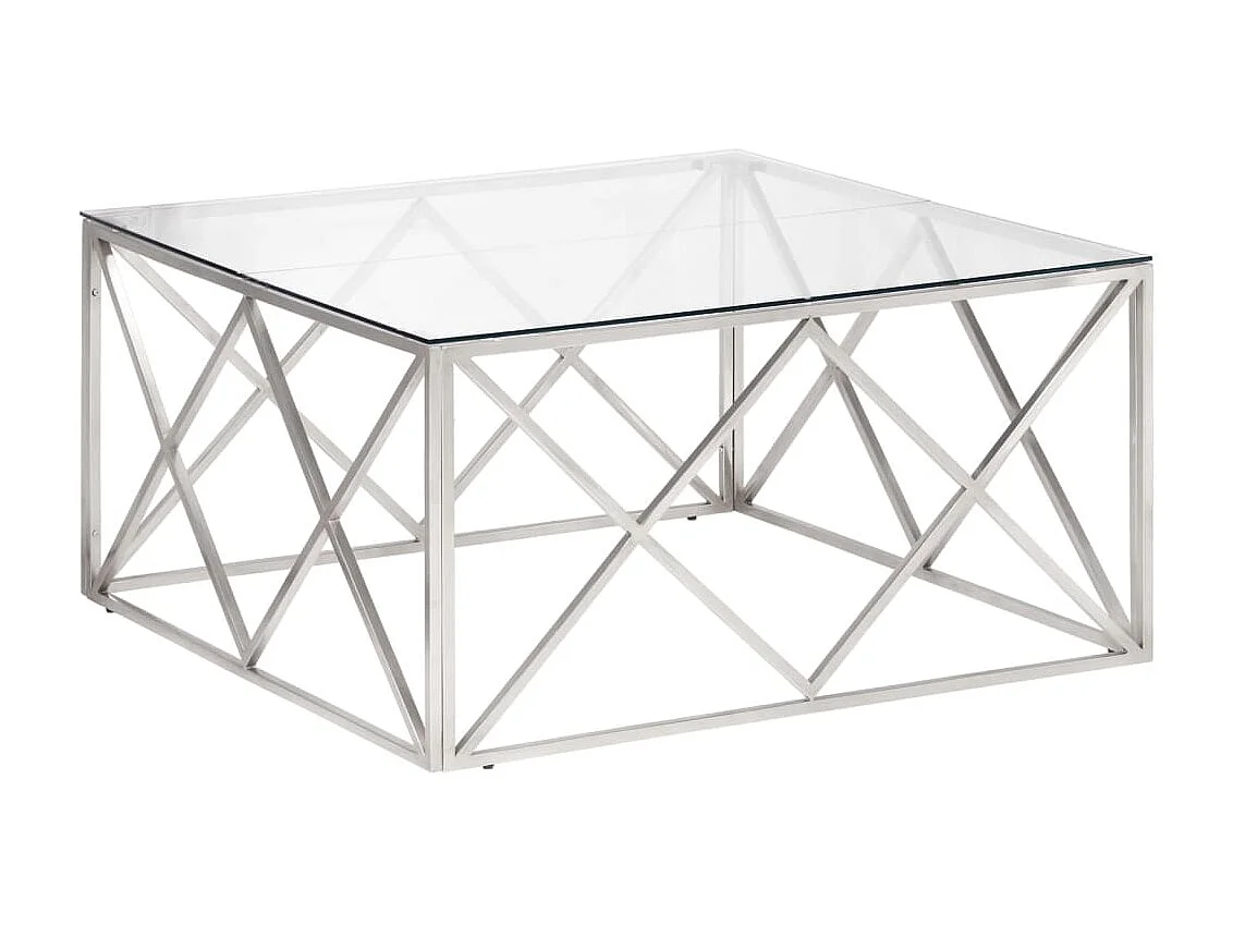 Couchtisch Beistelltisch Silbern Edelstahl und Hartglas -MN17879