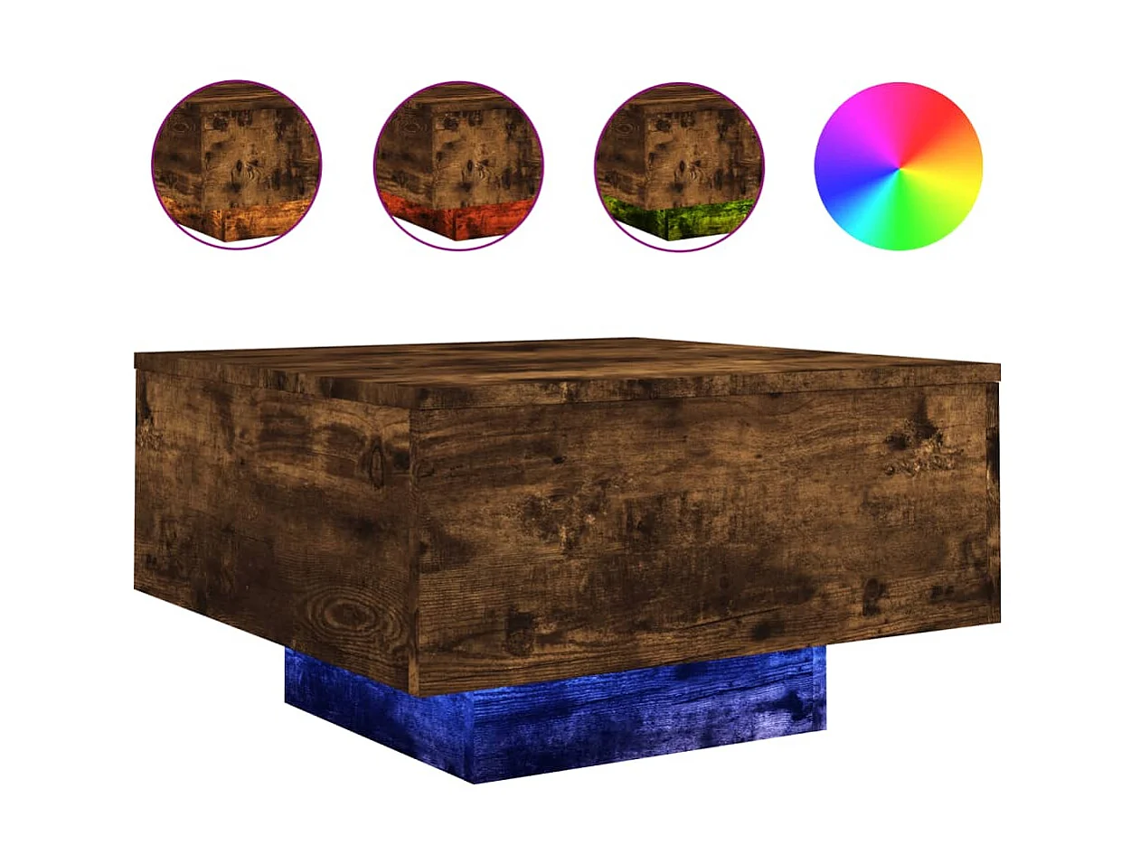 Couchtisch Beistelltisch mit LED-Leuchten Räuchereiche 55x55x31 cm -MN51268