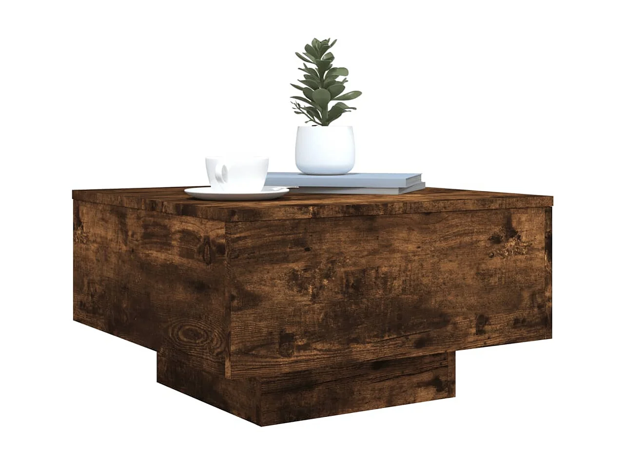 Couchtisch Beistelltisch mit LED-Leuchten Räuchereiche 55x55x31 cm -MN51268