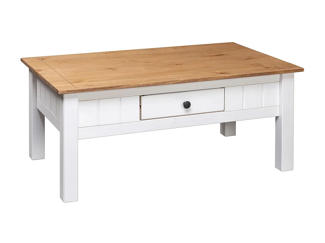 Couchtisch Beistelltisch Weiß 100x60x45 cm Massivholz Panama-Kiefer -MN39885
