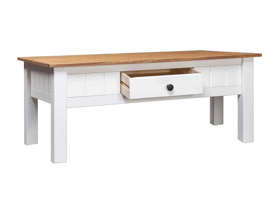 Couchtisch Beistelltisch Weiß 100x60x45 cm Massivholz Panama-Kiefer -MN39885