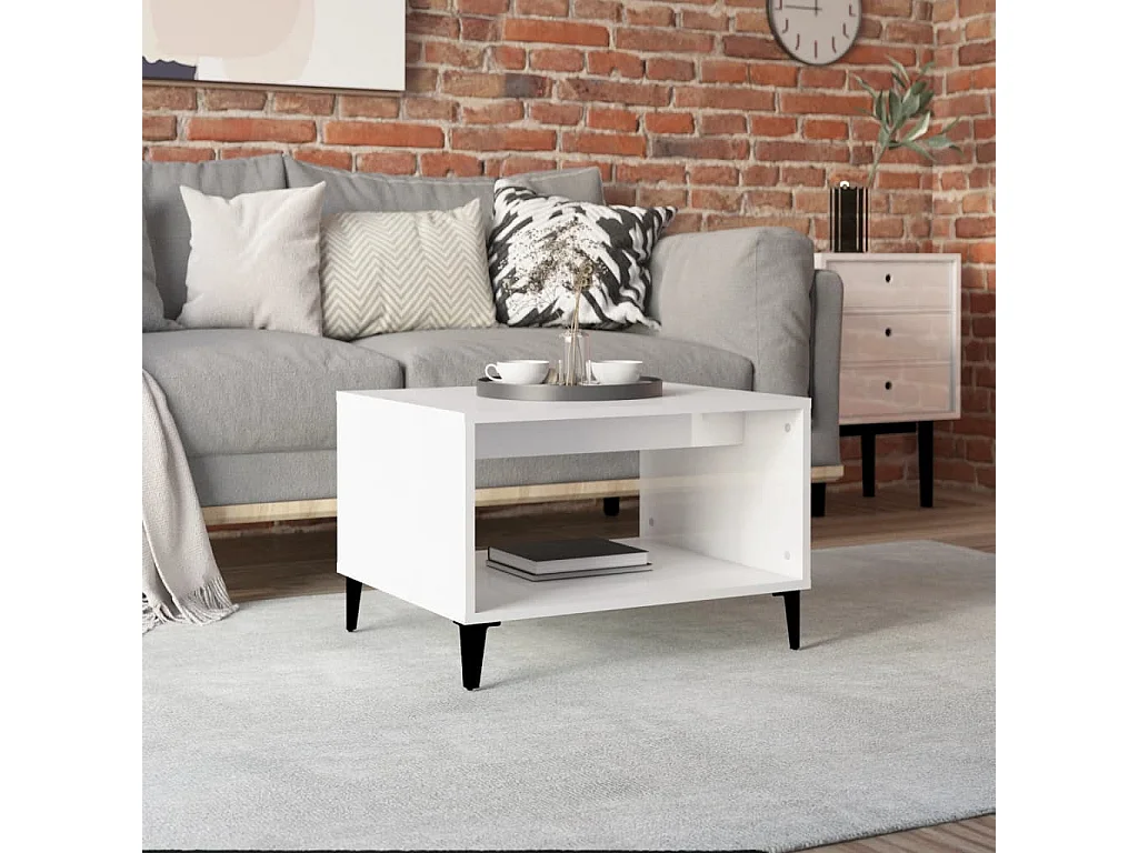 Couchtisch Beistelltisch Hochglanz-Weiß 60x50x40 cm Holzwerkstoff -MN56661