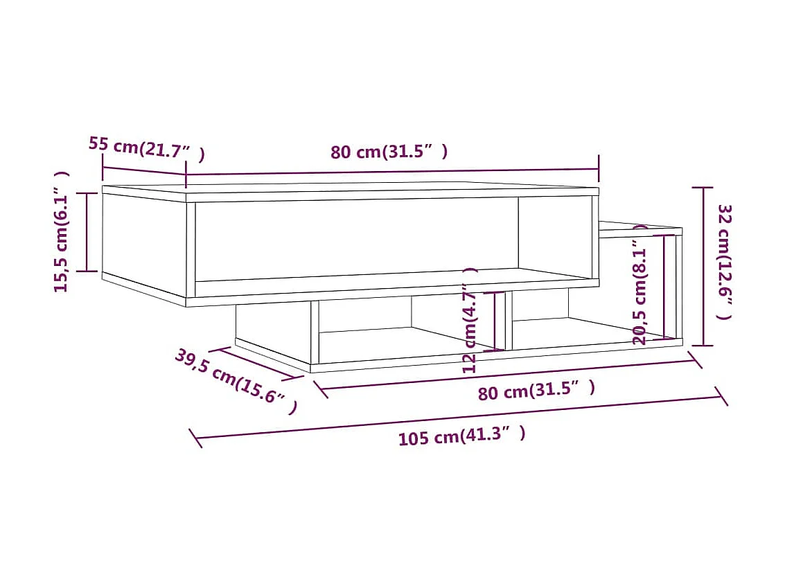 Couchtisch Beistelltisch Räuchereiche 105x55x32 cm Holzwerkstoff -MN34673