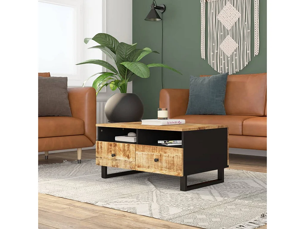 Couchtisch Beistelltisch 80x54x40 cm Massivholz Mango & Holzwerkstoff -MN26059