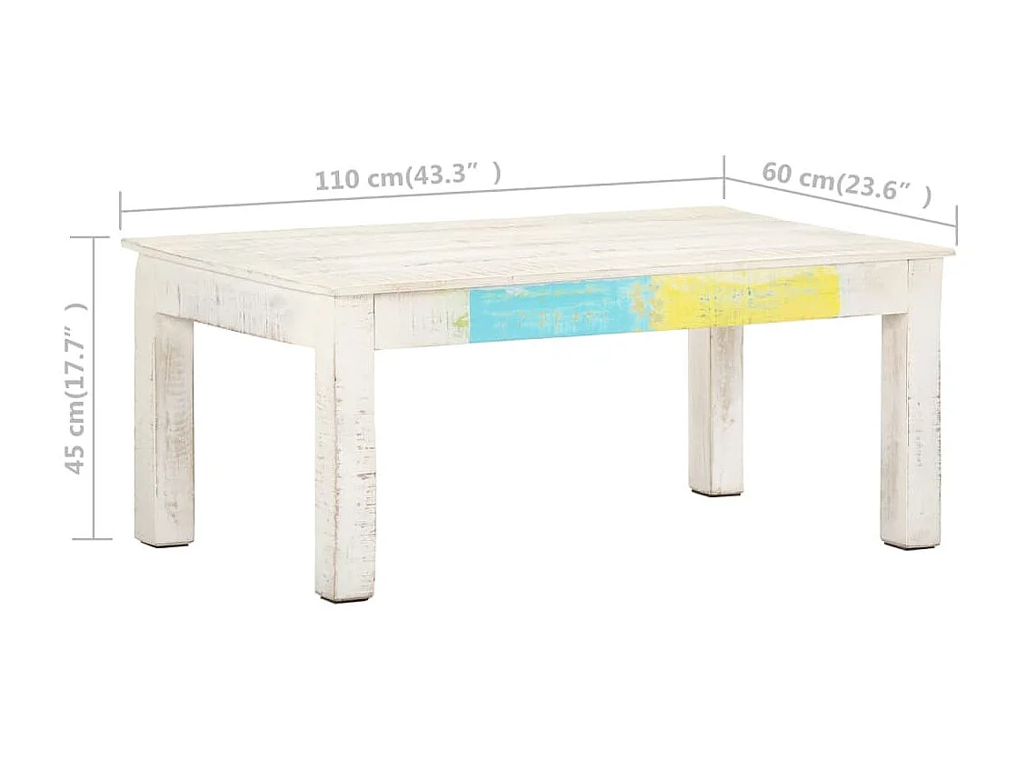 Couchtisch Beistelltisch Weiß 110x60x45 cm Massivholz Mango -MN33764