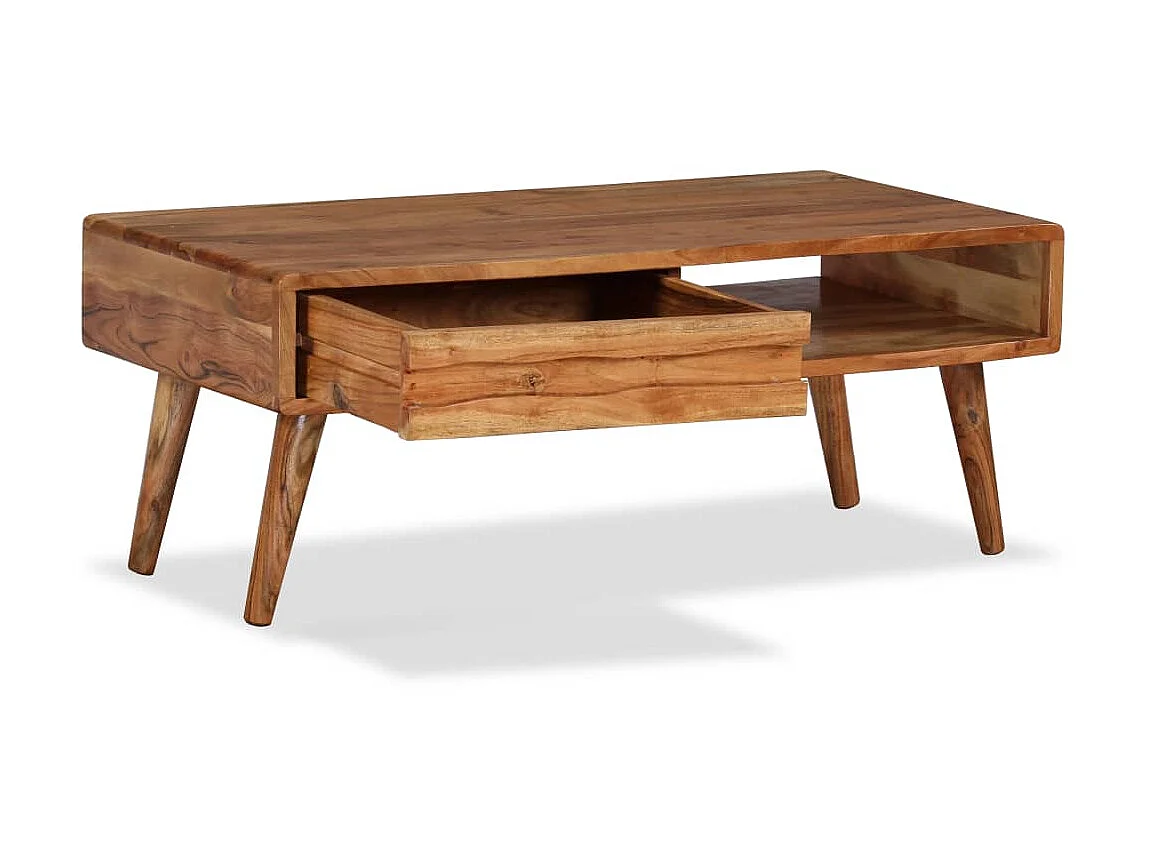 Couchtisch Beistelltisch Massivholz mit Schublade Geschnitzt 100 x 50 x 40 cm -MN35524