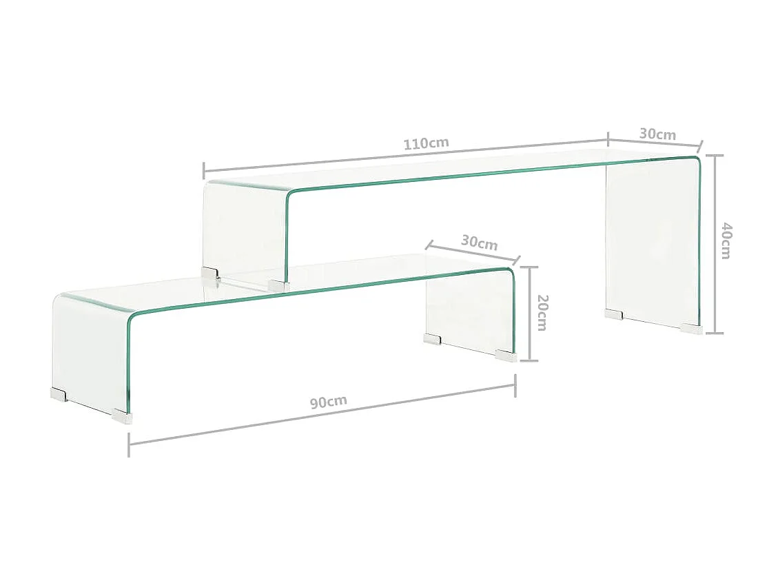 2-tlg. Couchtisch,Beistelltisch-Set 90x30x20/110x30x40 cm Hartglas -MN85435