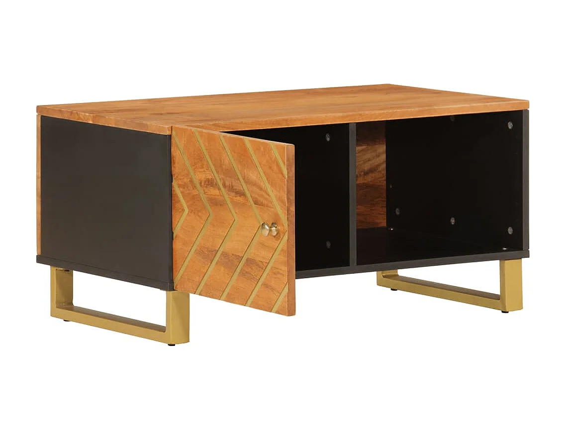 Couchtisch Braun Beistelltisch und Schwarz 80x50x40 cm Massivholz Mango -MN67587